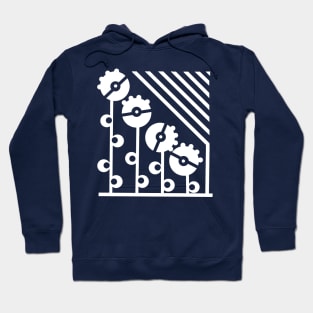 White Mechanical Flowers - Navy Hoodie